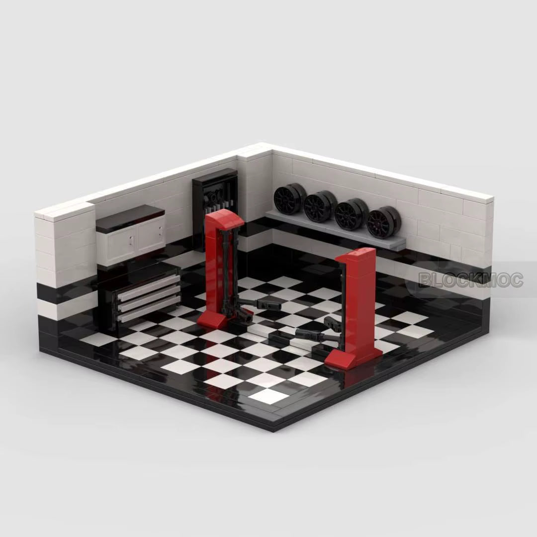 MOC Classic City Garage Scene Block Modular Buildings Modeleducation Enlightenment Track Display Stage Toys Gifts