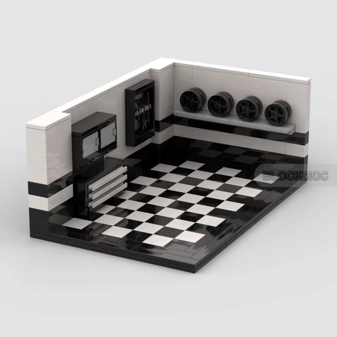 MOC Classic City Garage Scene Block Modylar Buildings Mode Education Eniahtenment Track Display Stage Birthday Toys Brick Gift