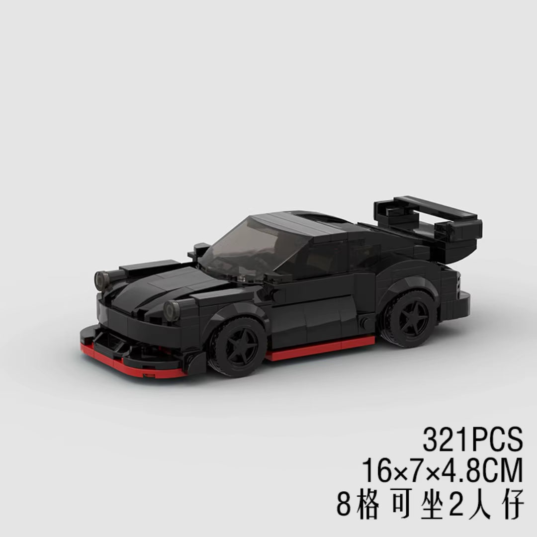 MOC Bricks Porscheed911 RWB Widebody Black Mini Racing Model Sports Car Speed Champion Racers Building Blocks Sets Toys