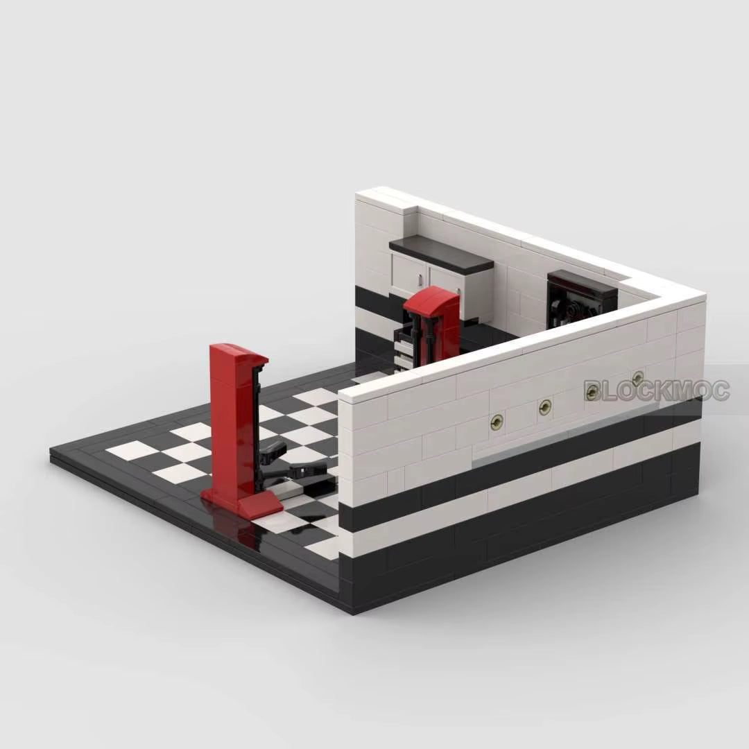 MOC Classic City Garage Scene Block Modular Buildings Modeleducation Enlightenment Track Display Stage Toys Gifts