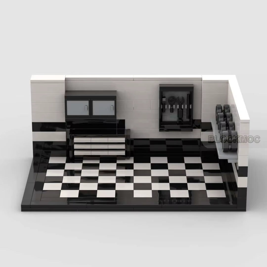 MOC Classic City Garage Scene Block Modylar Buildings Mode Education Eniahtenment Track Display Stage Birthday Toys Brick Gift