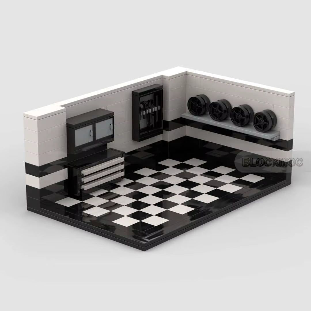 MOC Classic City Garage Scene Block Modylar Buildings Mode Education Eniahtenment Track Display Stage Birthday Toys Brick Gift