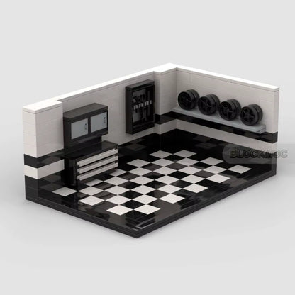 MOC Classic City Garage Scene Block Modylar Buildings Mode Education Eniahtenment Track Display Stage Birthday Toys Brick Gift